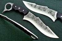 CUSTOM HAND MADE STYLE HIGH CARBON STEEL ENGRAVED CR AMBIT HUNTING KNIFE