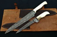 Damascus Knife Custom Handmade Kitchen Chef Knife set Camel Bone Handle