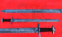 Custom Handmade Damascus Steel Beautiful Viking Sword Knife 36" Leather Handle