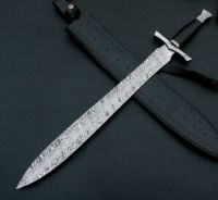 Custom Handmade Damascus steel Viking Sword 30 Inches W/Leather Sheath