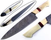 Heavy Duty 13.0" Damascus Steel Chef Kitchen Knife Handmade Camel Bone Handle