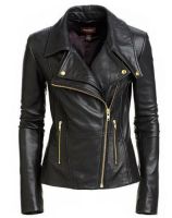 New Women's Black Slim Fit Biker Style Moto Real Leather Jacket