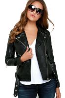 Women LambSkin Soft Real Leather Jacket Motorcycle Black Slim Fit Biker Jacket