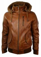 Hooded Real Leather Jacket for Men Distressed Brown Biker Sheep Skin