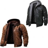 Hooded Real Leather Jacket for Men Bomber Biker Real Sheep Skin Black Brown100% Genuine Sheep Skin Leather (Soft, Light Weight, Durable and Comfortable.) Inner Lining: Shear ling fur (Artificial Fur) & Polyester.