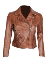 Women's Genuine Lambskin Leather Motorcycle Slim fit Designer Brown Biker Jacket