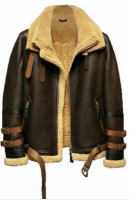 Aviator Real Leather Jacket for Men Tan Brown Bomber Sheep Skin Mens Jacket