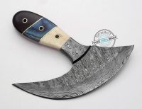 CUSTOM HANDMADE DAMASCUS STEEL FULL TANG ULU KNIFE WITH LEATHER POUCH