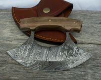 HANDMADE ULU KNIFE FULL TANG OF FORGED DAMASCUS STEEL ROSE WOOD HANDLE