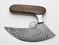 CUSTOM HANDMADE DAMASCUS STEEL FULL TANG ULU KNIFE WITH LEATHER POUCH