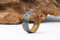 Damascus Steel and wood Ring Damascus steel weding band Wood Sleeve Wedding Ring