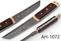 HAND FORGED DAMASCUS STEEL TANTO POINT HUNTING KNIFE & ROSE WOOD HANDLE