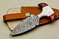CUSTOM HAND FORGED DAMASCUS SKINNING HUNTING KNIFE - HARD WOOD HANDLE