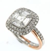 Classic Design High Polish 18K Solid Gold Illusion Setting Diamond Cushion Shape Double Halo Engagement Ring for sell