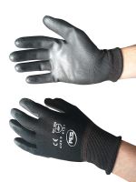 Black PU Coated Nylon Top Fitted Knitted Work Hand Gloves 