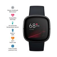 Fit B  Sense Advanced Smartwatch with Tools for Heart Health, Stress Management and Skin Temperature Trends, White/Gold, One Size (S and L Bands Included)
