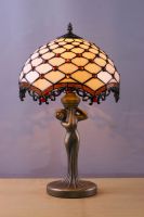 Tiffany Style Table Lamp Desk Beside Lamps 12 Inch Orange Blue Stained Glass Shade Crystal Bead Dragonfly 2 Light Antique Zinc Base for Living Room Bedroom Coffee Table