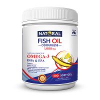 NATURAL Omega 3 Odourless Fish Oil 1000mg, Orange/Lemon flavour