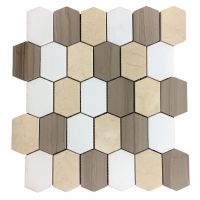Pure White & Athens Grey & Crema Marfil Long Hexagon Marble Mosaic