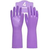 Pacific PPE 4Pairs Household Glove Reusable Cleaning Dishwashing Gloves-Latex Free Waterproof PVC Gloves for Kitchen,Gardening Gloves Flocked with Cotton