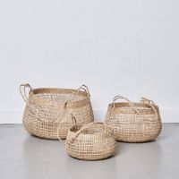 Seagrass Open Weave Storage Basket with Long Handles