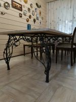 Tables Made Of Wood And Resin With Forged Underframes