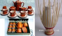 Bamboo Covered Porcelain, 'coffee cup set'
