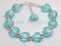 Sterling Silver Murano Glass Lampwork Bracelet in Blue Sky Heart