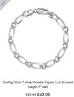Sterling Silver 7.6mm Victorian Figaro Curb Bracelet Length: 9" Inch
