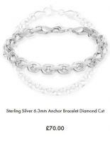 Sterling Silver 6.3mm Anchor Bracelet Diamond Cut