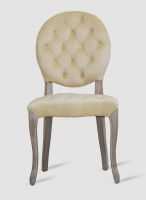 Full Beech Wood Chair, Antique Painting with Brushed, Tufted Upholstered, Living Room Chair, Off white, Velvet Fabric, W54*D65*H99CMâ¦