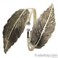 fashion tibetan silver gold plated leaf CZ arm cuff bracelet jewelry