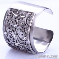 fashion alloy silver dazzling flower crystal cuff bracelet jewelry