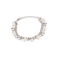 Crystal CZ Pearl Rhodium Tone Adjustable Layered Charm Strand Bracelet Jewelry for Women Girls Brides Bridesmaid