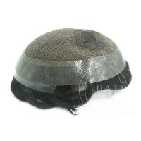 Middle Lace Around Clear Pu Toupee Heavy Density Black Color  32mm Wave 