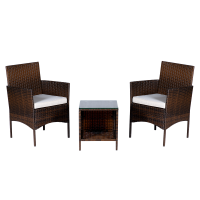 Bistro Wicker Set Outdoor Rattan 3 Pieces Set Modern Table PE Brown Rattan And Beige Cushion