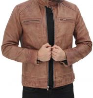 Leather Distressed Cafe Racer Leather Jacket