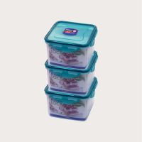 Appollo houseware Right Lock Food Keeper large 3 pcs set (3 x 900ml) high quality square light weight food container for refrigerator and microwave easy to handle durable air tight food container plastic food container, unbreakable reusable food container