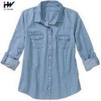 fashion women denim shirt irregular plus size denim shirt for women jeans shirt