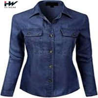 High quality professional nice blue breathable blouse demin women jean shirt