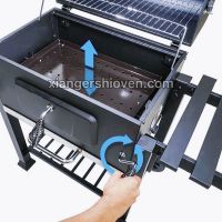 Cast Iron BBQ Grill Trolley Offest Smoker Barbecue Grill with Side Table- BG-H03S-W