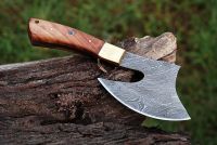 15 inch Damascus Axe with Rose Wood Handle and Leather Sheath Best for Outdoors
