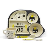 hot sale 5 piece promotion gift cartoon custom bamboo fiber kids dinner plate set with dividers