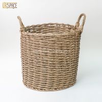 Vietnam Factory Set of 2 Resin Round Basket Storage Baskets With Handle Brown Color For Organize Kitchen or Bathroom stuff