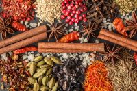 Spices, Cloves, pepper, cinnamon, nutmeg, cardamom, vanilla, ginger, turmeric