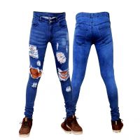 Wholesale cheap price men new denim ripped trousers Slim fit stretch men's trousers mens skinny jeans