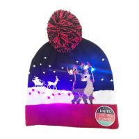 2021 LED Light-up Knitted Holiday Christmas Beanie Hat Winter  With Led Lights Knitted Jacquard hat