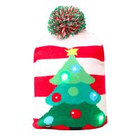 Wholesale custom Beanie holiday decorative winter knitted with flashing LED lights Jacquard Christma