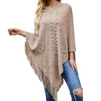 Autumn and winter new 2021 European and American shawl cloak sweater nail Bead Tassel sweater women
