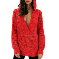 Custom warm and comfortable knitwear garment winter wears Red V-neck long sleeve oversized sweater w